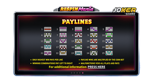 Paylines เกม Respin Mania